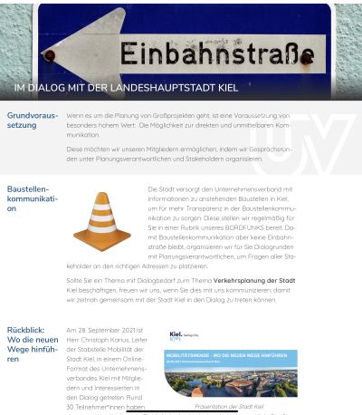 Der UV als Bindeglied zwischen Unternehmen und der Landeshauptstadt Kiel in Sachen Verkehrsvorhaben